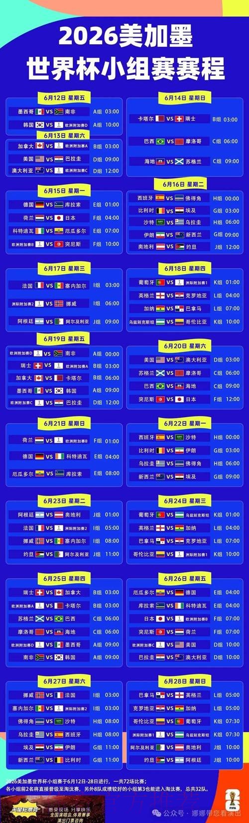 2026世界杯比赛时间一览实时赛程免费观看 2026世界杯比赛时间一览实时赛程免费观看